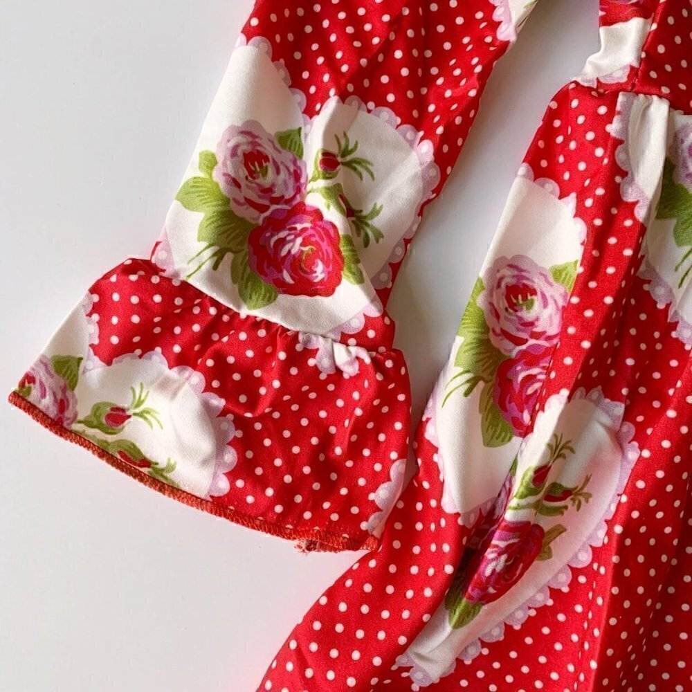 NEW Adorable Sweetness Girl Red Hearts Floral Dress 5T - Picture 6 of 13